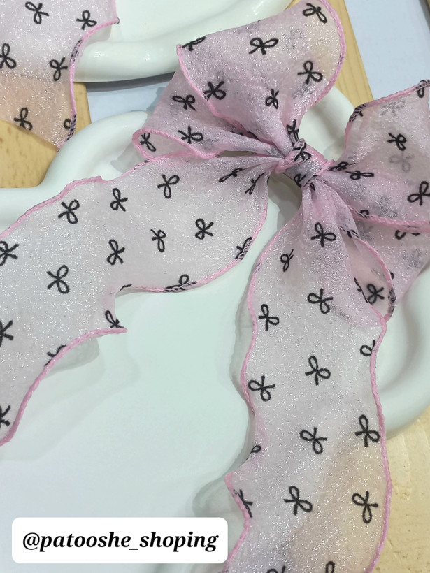 Fancy silk bow hair clip, pink shine pattern