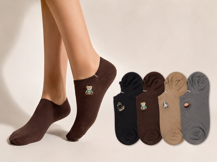 Premium Cotton No-Show Socks for Girls and Women | Novelty Embroidery | Sizes 36–40
