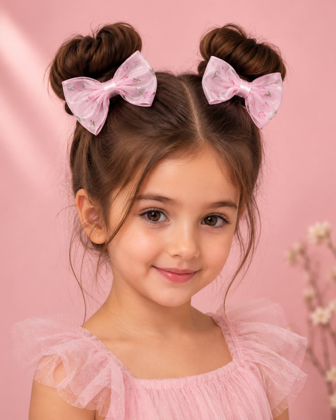 پاپیون مو جفتی دخترانه کودک (سنجاق سر)صورتی ،گلبهی فانتزی طرحدار