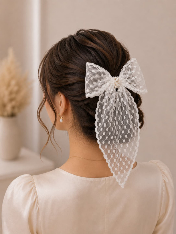 Women's hair clip, guipure bow model (French lace clip)