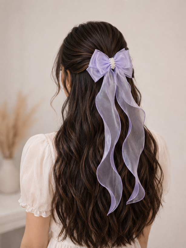 Long, simple, pearl silk hair bow/girl's hair accessory, pastel and stylish