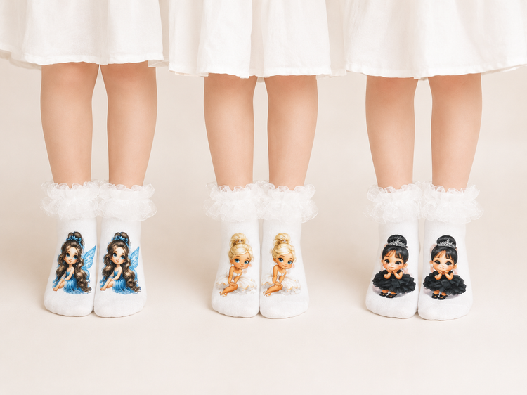 Girls' Lace-Cuff Ankle Socks for Babies | 10 Whimsical Designs | Cotton | Sizes 0–4 Years