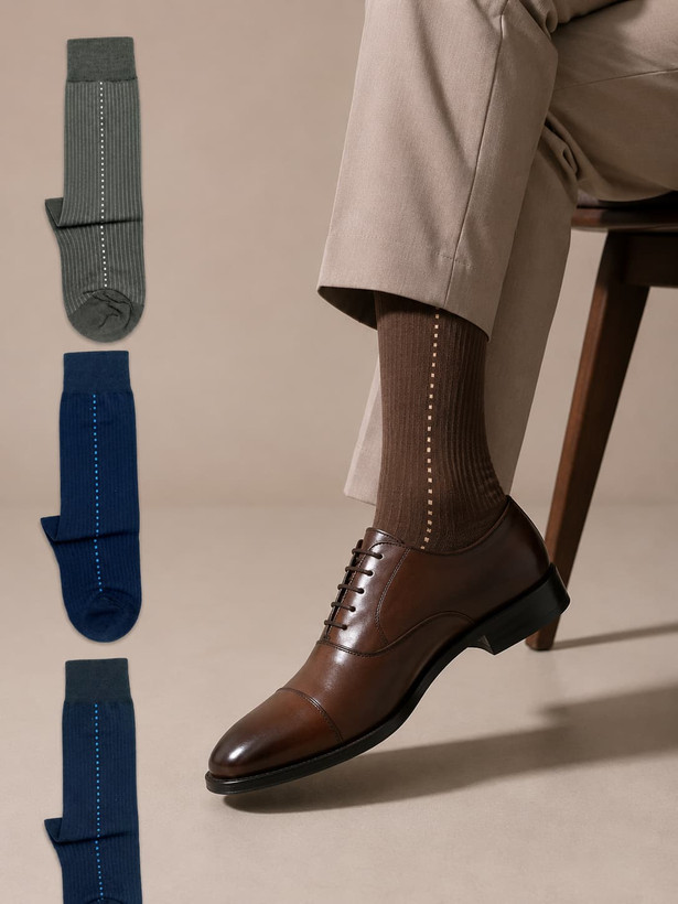 Men's striped crew socks | Sizes 40–46 | 3 colors: gray, navy blue, and brown