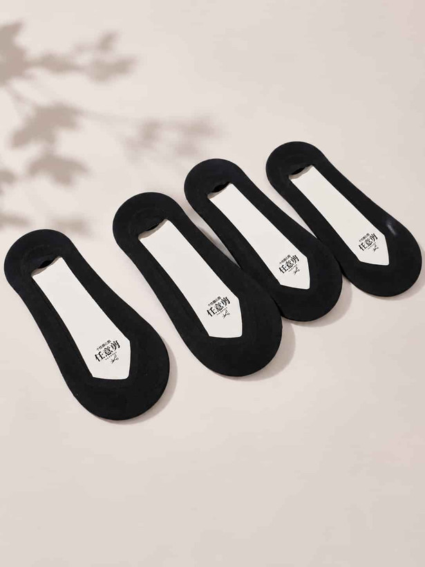 Women's Black Low-Cut No-Show Socks (Plain Design) | Laser-cut fabric with non-slip grips on the sole