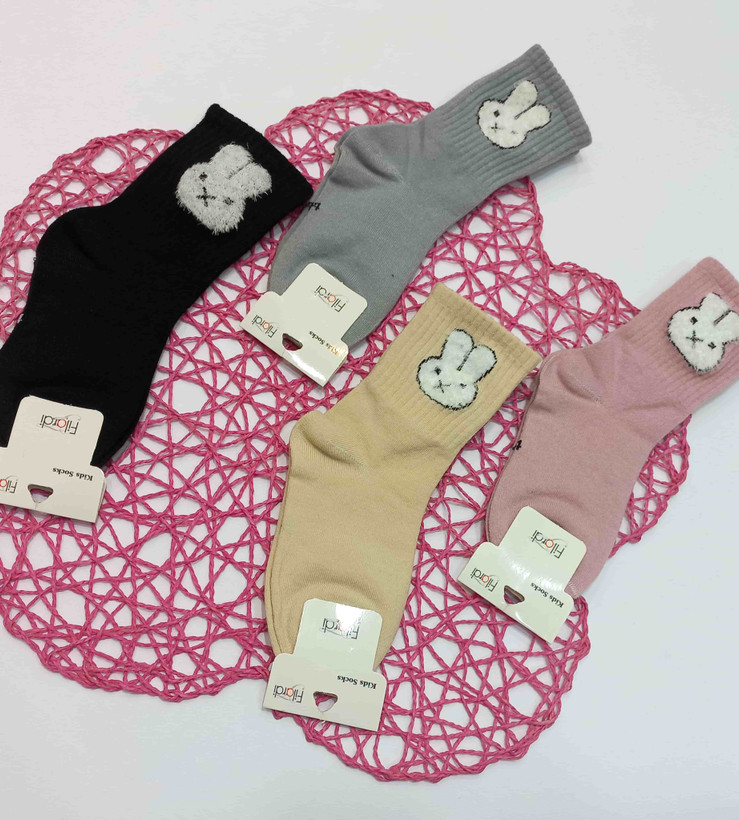 Girls' cotton crew socks with a bouclé rabbit design
