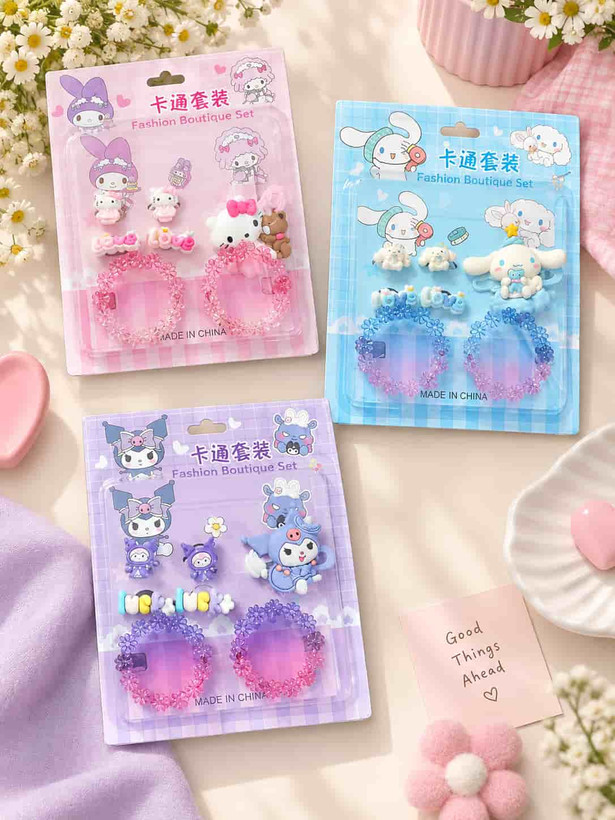 Girls' accessory box featuring Kuromi, Melody, and Kitty