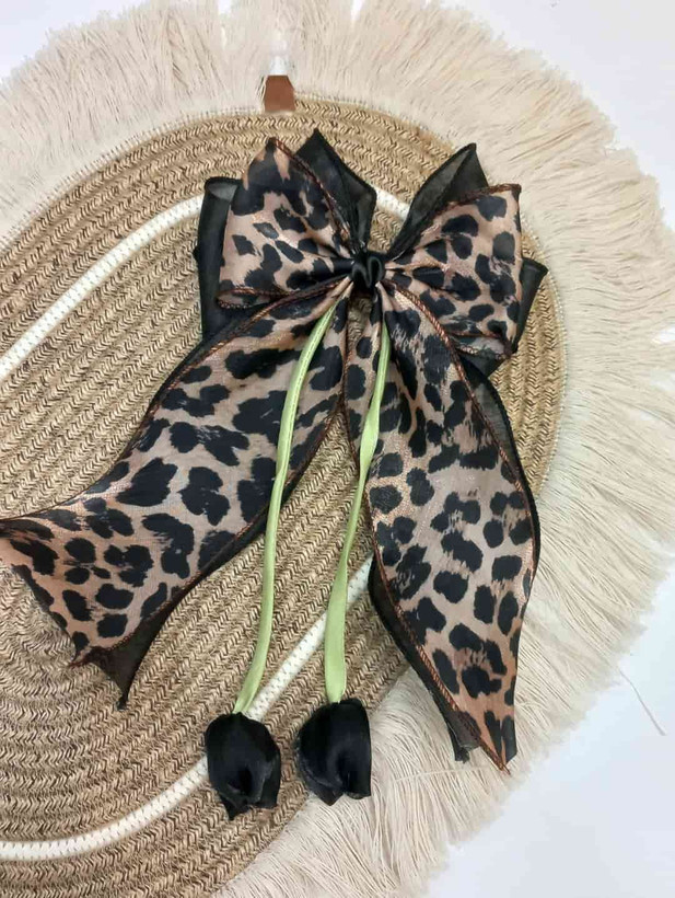 Leopard-Print Hair Bow with Tulip Detail | Unique Hair Accessory for Girls