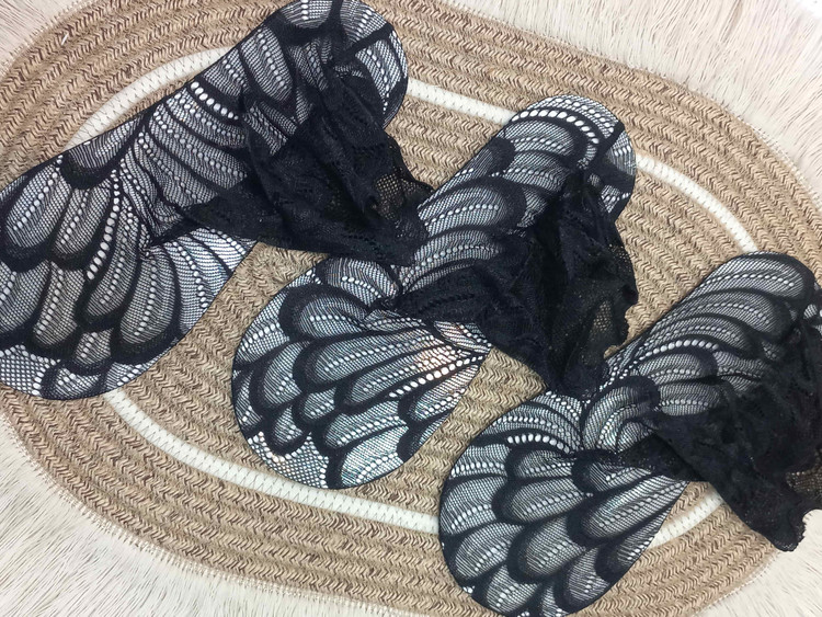 Women's Elegant Black Lace Footies with Peacock Design | Imported