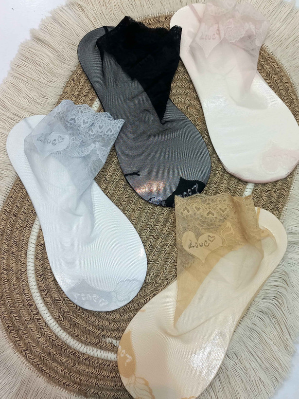 Women's Lace Quarter Socks with Love & Heart Design – Imported, Available in 4 Colors