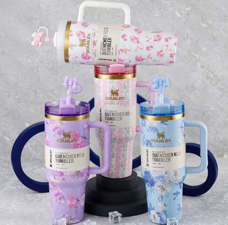 Stanley Floral Travel Mug with Gold Trim, 1200ml | 4 Colors